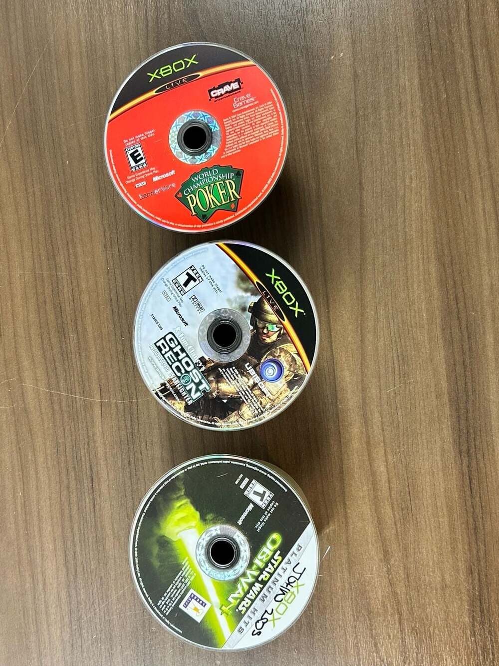Original Xbox 3 Game Lot Star Wars Obi-Wan Ghost Recon Poker Disc Only Untested